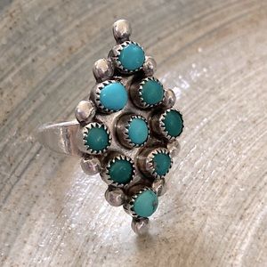 Antique Genuine Turquoise Sterling Silver Native American Ring